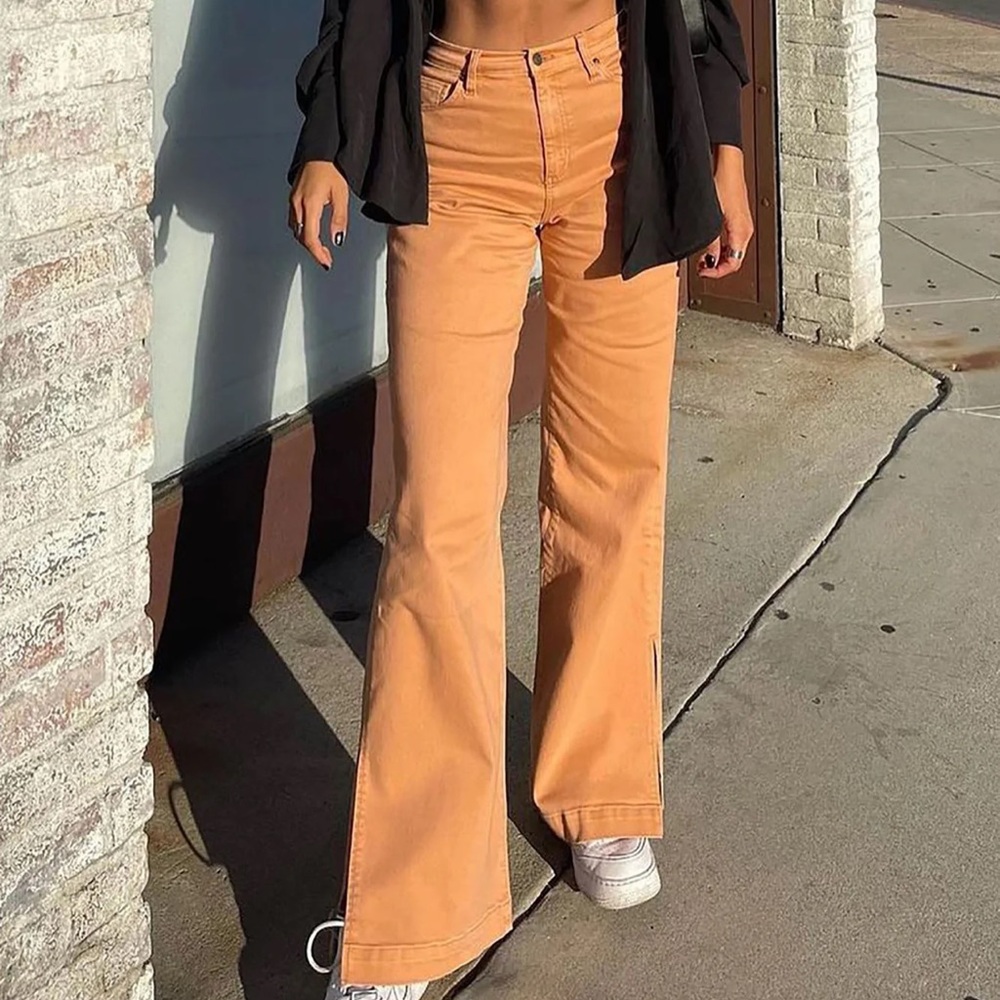 🍑Peachy relaxed baggy wide leg side slit plus size boyfriend jeans🍑